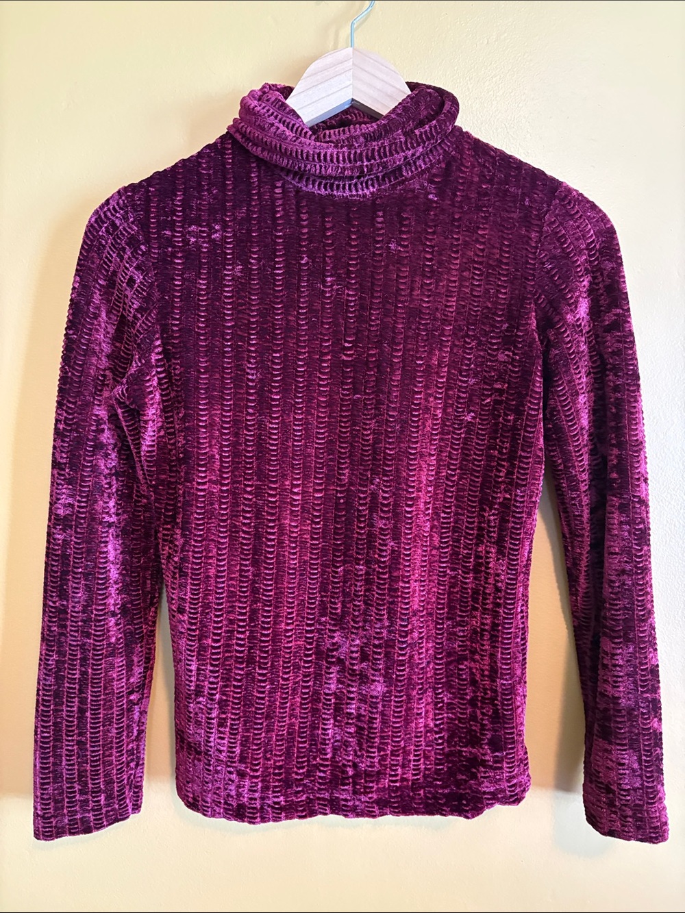 Vintage Velvet Ribbed Turtleneck Sweater in Deep Red